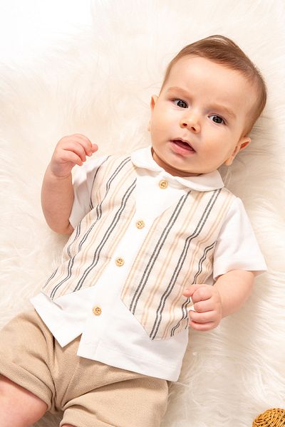 Cassiope Striped Vest Look Shorts Combination Special Day and Holiday 2-Piece Bottom-Top Baby Boy Suit