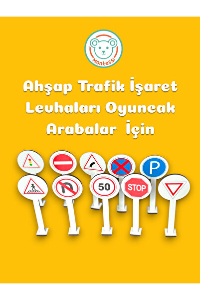 Bellacasa Trafik Levhaları,Ahşap Trafik Seti,Oyuncak Arabalar İçin Trafik Sem...