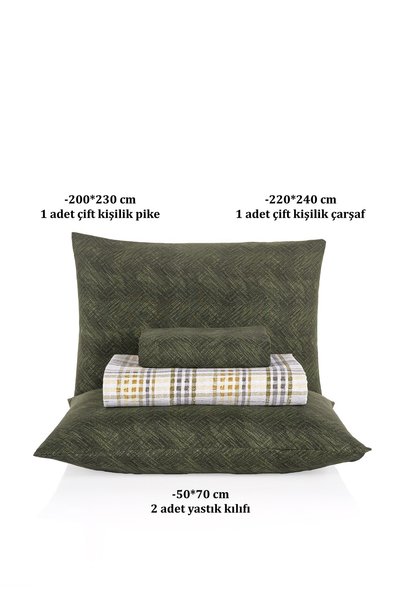 Evim Set Pique Dublu Soren 200x230 Cm Tual Verde Inchis Galben
