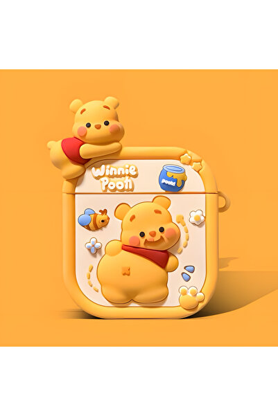 Fibaks Airpods 1/2/3/4 Pro Nesil Uyumlu3D Winnie The Pooh Oyuncak Tasarımlı Figürlü Kopçalı Kulaklık Kılıfı