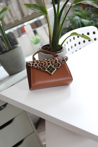Moom Bag Geantă de mână și de umăr pentru femei, cu acoperire leopard, cu detalii aurii