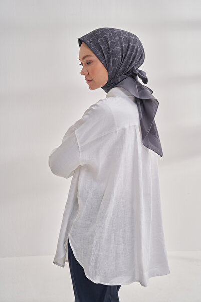 ARMANDA Cotton Monogram Chain Pattern Scarf - Smoked