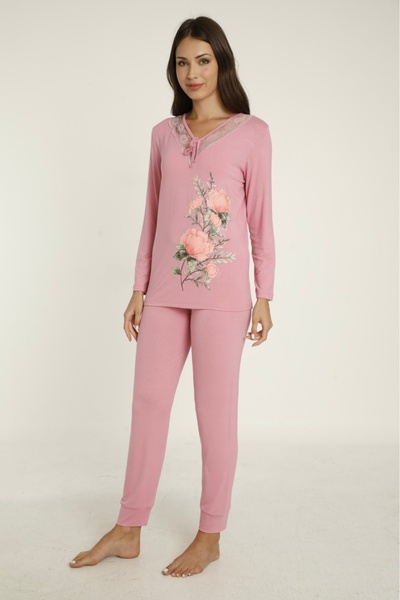 Miss Dünya Lissa Σετ γυναικείες πιτζάμες με λεπτομέρειες από δαντέλα και στάμπα