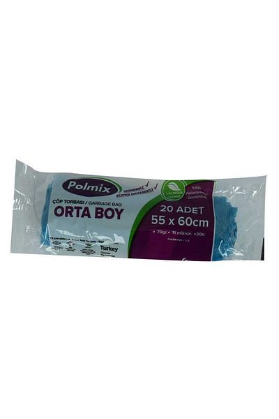doremodam Garbage Bag Medium Size 55X60Cm 70Gr 11Micron 30Lt Blue Roll 20 Pieces - 333474 -1453