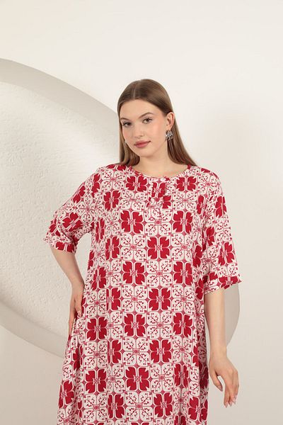 Moka Shopin Viscose Fabric Patterned Dress-Tile