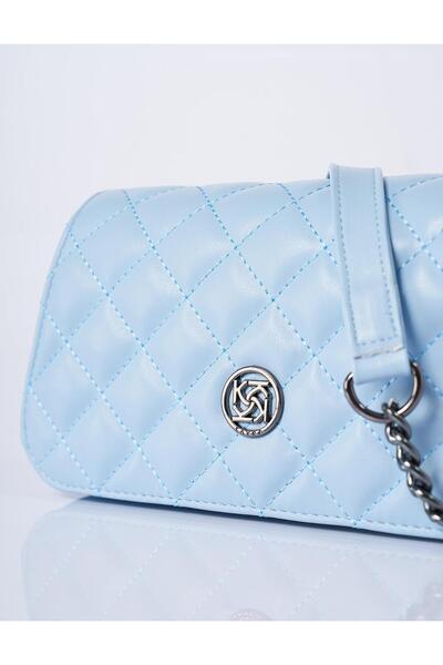 Kayra Blue Diamond Pattern Faux Leather Bag