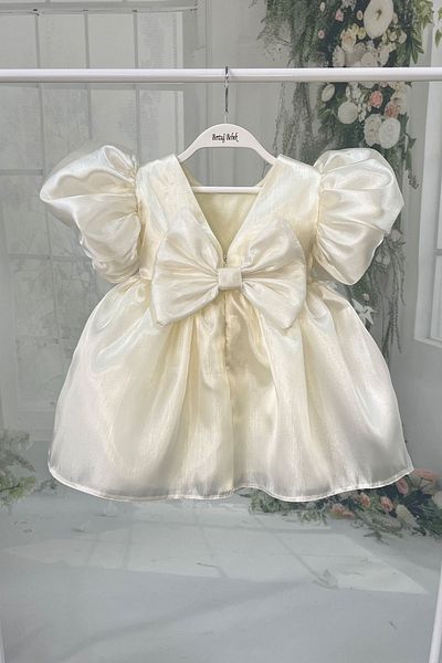Bertuğ Bebek Ecru Cream Baby Girl Evening Dress Organza Dress