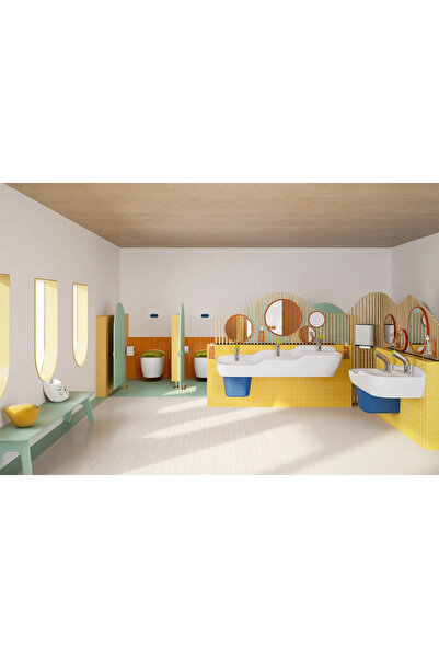 VitrA Touchfree faucet for children's bathroom sink, mains power, chrome body with green end