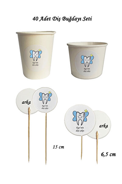 BEYHAN BAYHAN 40 Parça Kişiye Özel Mavi Diş Buğdayı Kürdan Seti Bardak Kase K...