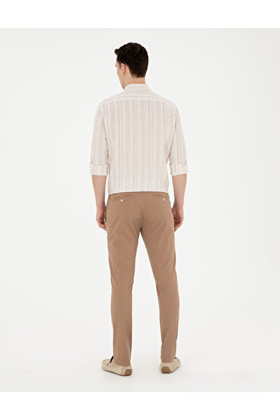 Pierre Cardin Kahverengi Slim Fit Beli Lastikli İpli Kanvas Pantolon 50285534-VR197