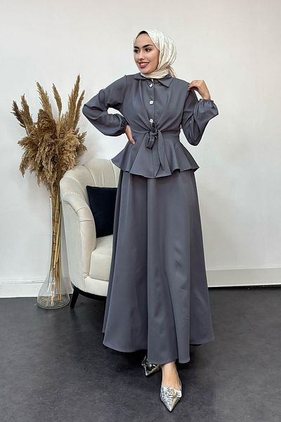 Tesettür Diyarı Stone Button Detailed Crepe Hijab Suit