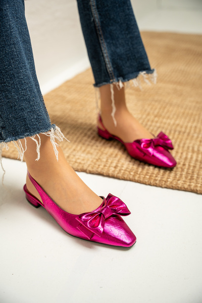 LAMİNTA Heju Fuchsia Bow Detailed Flat Heeled Women's Ballerinas