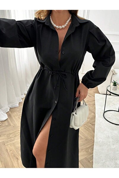 Muzzem Μακρύ μαύρο φόρεμα με λεπτομέρεια με κουμπί