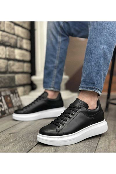 WEBORN Men's Black Sports Shoes Daily High Thick Sole Comfortable Comfort Style Sneaker