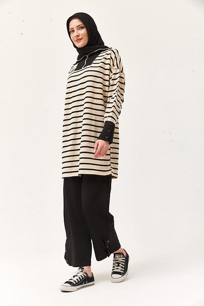 CALİENTE Collar Zippered Sleeve Detailed Double Suit Black