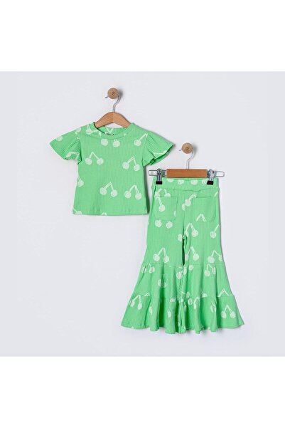 KIPIRIK BABY Devojčin zeleni trešnja Sa deznom Zvonaste nogavice set