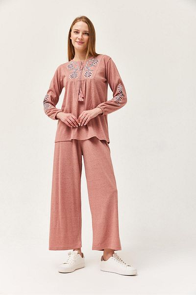 CALİENTE Front Embroidered Tasseled Double Suit Powder