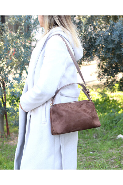 MODA Kahverengi Orta Boy Süet Omuz Çantası