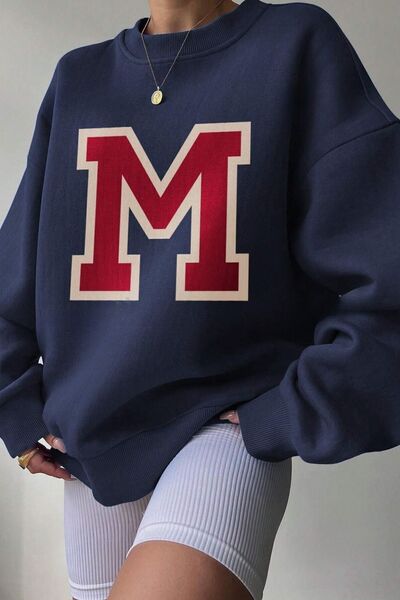 Know Kadın Navy Blue M Logo Baskı Bisiklet Yaka Oversize Sweatshirt