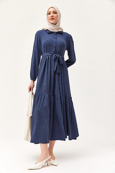 CALİENTE Φόρεμα με μισό κουμπί με ζώνη μέσης Navy Blue