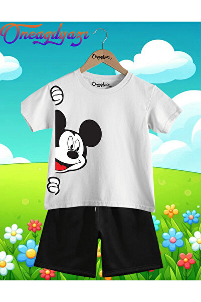 oneagılyazı Mickey Yanda Štampano Oversize kroj Dječje šortseve T-shirt seta