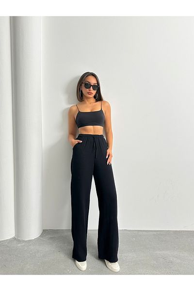 BEJNA Schwarze Palazzo-Hose aus Musselin für Damen