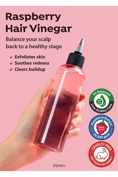 A'PIEU Raspberry Hair Vinegar Rinse 6.76 Fl oz - Scalp Treatment, Balanced pH, Shiny Hair | Korean Care