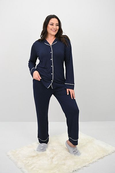 Koza Butik Women's Plus Size Long Sleeve Front Button Pajama Set 4234-25
