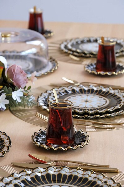 Glore Renoir Gold Gilded Glass Tea Plate Set for 6 People