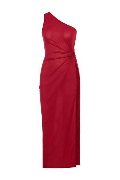 AQUELLA One Shoulder Ring Red Dress