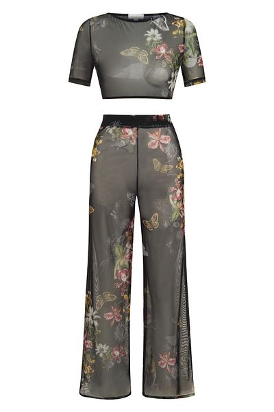 AQUELLA Σετ Crop Top-Pants με πράσινο σχέδιο με ανοιχτή πλάτη