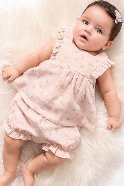 Cassiope Frilly Patterned Sleeveless Summer Breathable Muslin Fabric Eid 2-Piece Baby Girl Set
