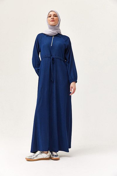 CALİENTE Πουκάμισο με γιακά μέσης κορδόνι φόρεμα Navy Blue
