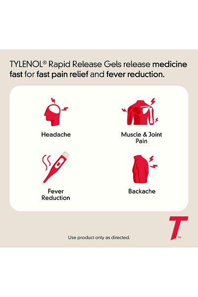 Tylenol Extra Strength Acetaminophen Rapid Release Gels, Pain & Fever Relief, 500 mg, 100 ct