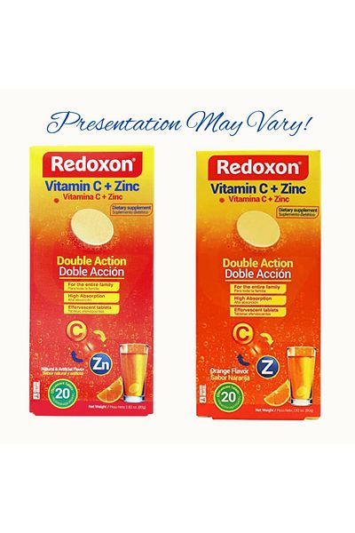 Redoxon Vitamin C + Zinc Effervescent Tablets, Immune Support, Orange Flavor, 20 Tablets, 2.82 Oz