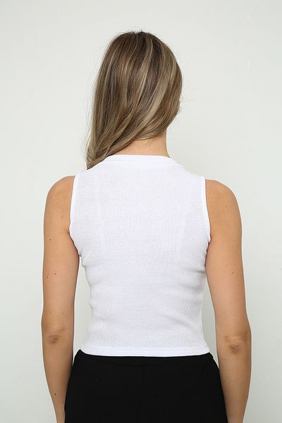 Mythologie Λευκή γυναικεία Crop μπλούζα - Αμάνικη Slim Fit Halter γιακά