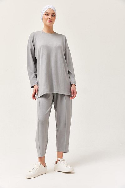 CALİENTE Relaxed Cut Crew Neck Double Suit Gray