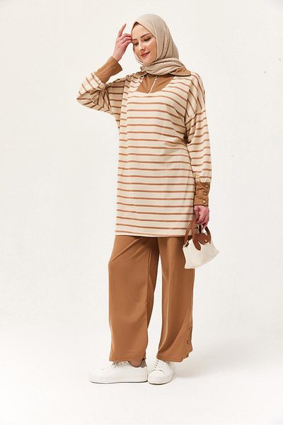 CALİENTE Collar Zippered Sleeve Detailed Double Suit Mink