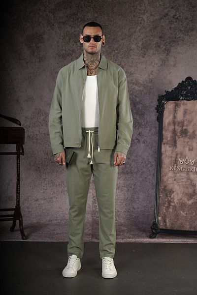 Butik Ανδρικό σετ με φερμουάρ και παντελόνι από λινό Lycra Oversize