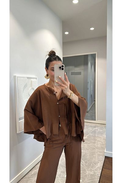 My Blog Brown Bat Sleeve Lacing Button Detailed Suit - 9002