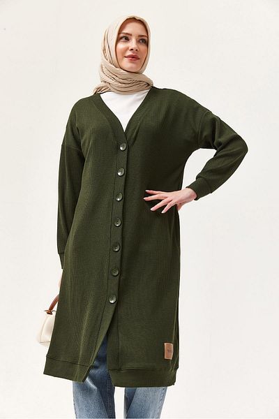 CALİENTE Buttoned Knitwear Long Cardigan Green