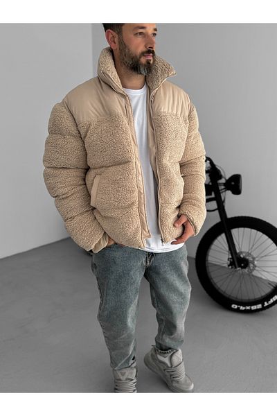 BYBASICMAN Beige Parachute Detailed Plush Coat Lns-50673