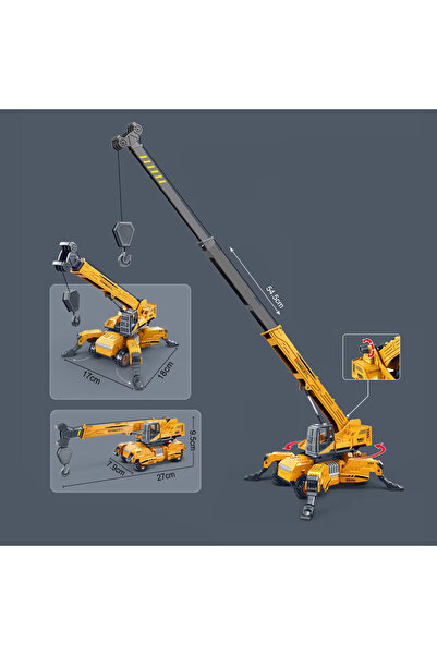 MJ TOYS İnşaat Kamyon Oyuncak Vinç Forklift Taşıyıcı Uzun Kollu Vinç Ayakları Açılır Sarılır Makaralı