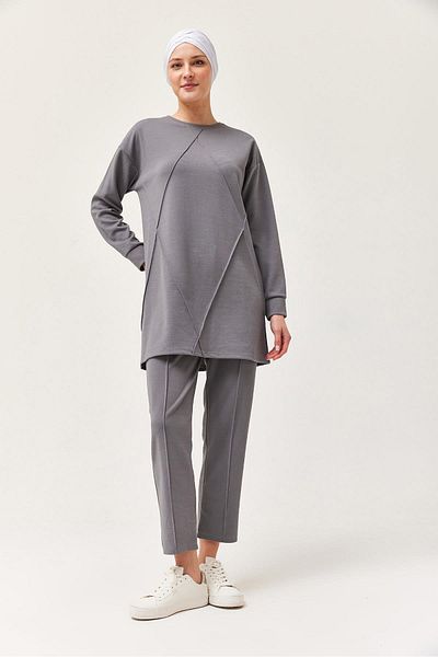 CALİENTE Women's Cross Striped Double Suit Gray