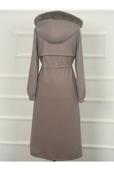 RACE FASHİON Hooded Lined Non-Pilling Women's Cashew Coat Rc5039