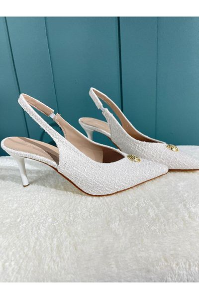 Zişan Shoes Medallion Tweed Fabric 7cm Heeled Women's Shoes