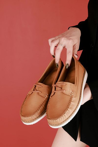 Lal Shoes & Bags AnnaBel, damă, din piele naturală, cu cusături, pantofi casual cu șireturi - maro
