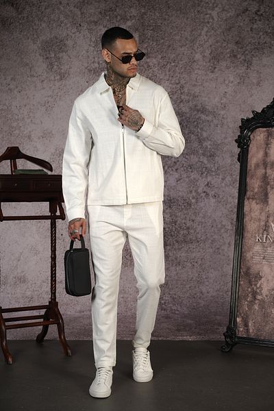 Butik Мъжки комплект яке и панталон с цип, оверсайз модел и ликра лен