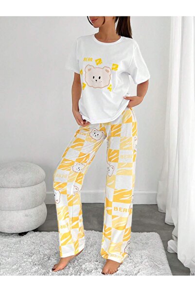 VG BOND MODA Combed Cotton Print Detailed Short Sleeve Women's Double Pajamas Set Vg135