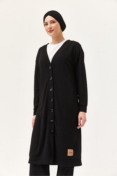 CALİENTE Buttoned Knitwear Long Cardigan Black